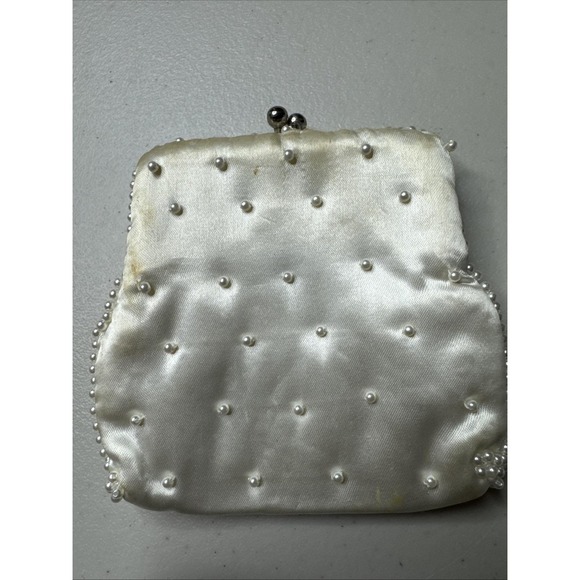 Vintage Coin Purse White Satin with Beads and Sequins Wedding Formal - Picture 4 of 9
